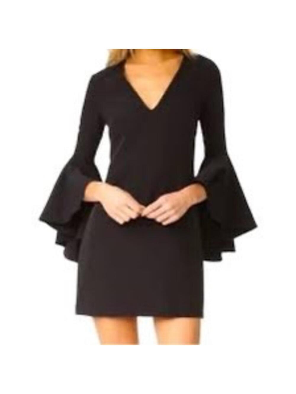 Milly Nicole Black Cady Flutter Bell Sleeve Mini Shift Dress V-Neck Size‎ 6